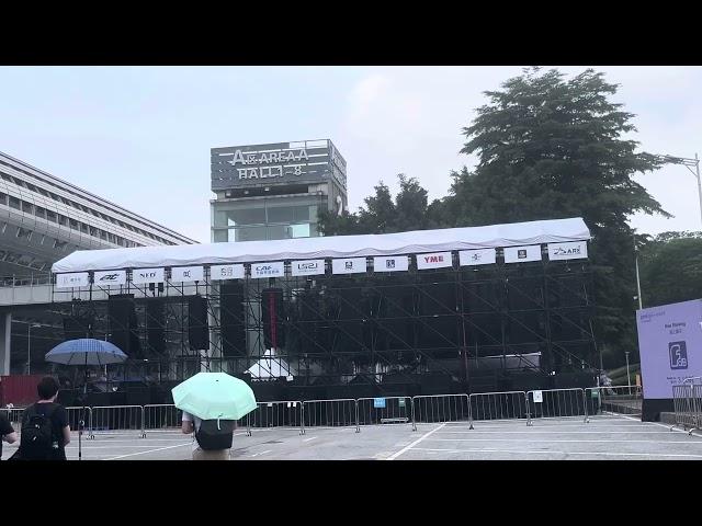 FDB double 12" line array speakers, outdoor demo for prolight+sound show