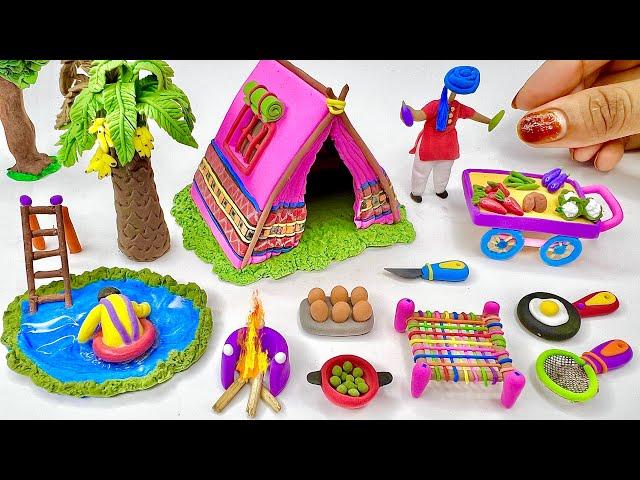 DIY How to Make Polymer Clay Miniature House, Kitchen set, Swimming pool, Doll | clay vegetable| diy