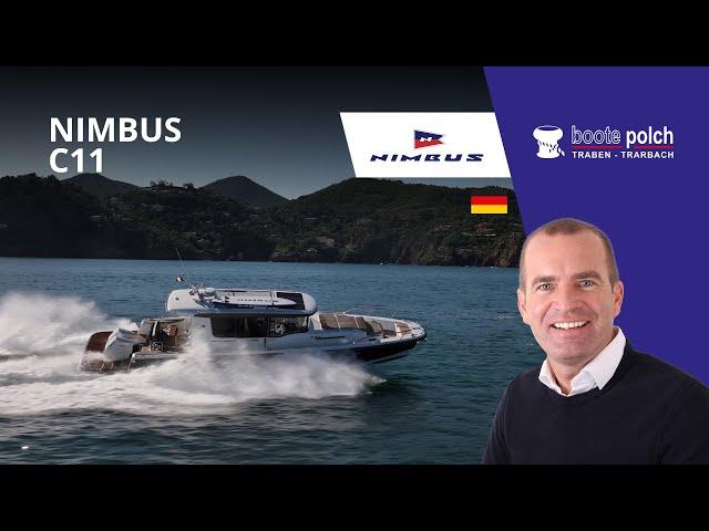 Nimbus C11 mit Badeplattform und 2 x V10-400 PS Walkaround Preboatshow Cannes 2024