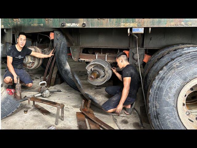 Auto repair: How to replace and restore 60-ton truck springs by a mechanic