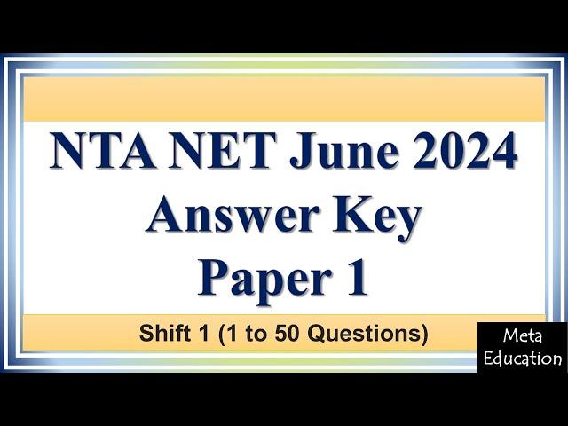 NTA NET Answer key 2024 Shift 1 Paper 1