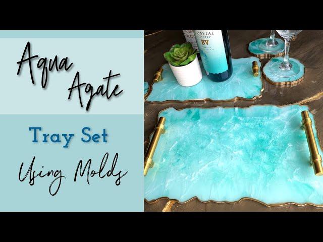 AQUA AGATE EPOXY RESIN TRAY SET USING MOLDS TUTORIAL!