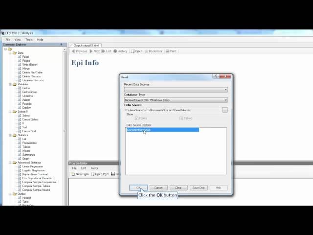 Epi Info 7 Classic Analysis Read an Excel File