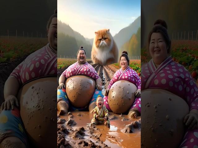 Evolution of cat:Sumo wrestler & Woman sitting on dirty road with Big cat #cat#cute#love#shorts