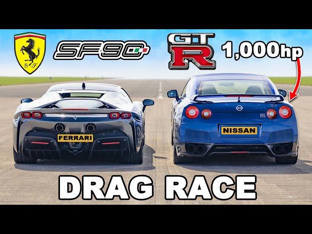 Ferrari SF90 v 1000hp Nissan GT-R: DRAG RACE