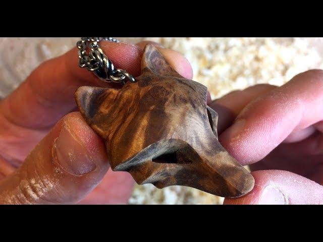 Making a wooden wolf pendant out of birch burl wood | wood carving video by Jonasolsenwoodcraft