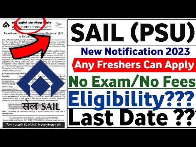 Sail Recruitment 2023 | Freshers  ITI, Diploma, B.tech| Sail Jobs 2023 | Sail Vacancy 2023| PSU Jobs