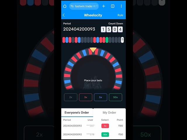 Fastwin app Wheelocity game play winning trick 