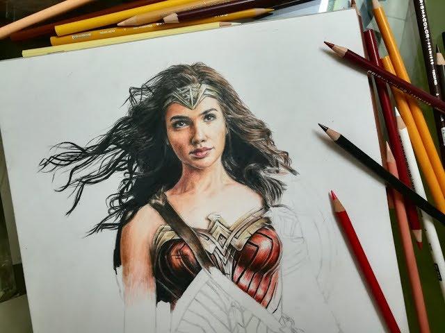 Gal Gadot / Wonder Woman speed drawing | Prismacolor pencil portrait