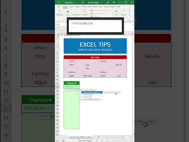 How to Use TOCOL in Excel #shorts