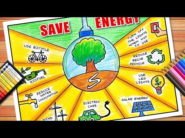 Save Energy Drawing | Energy Conservation Poster | What can I do to protect the Environment Drawing