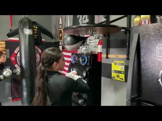 Lizbeth Garcia hitting the speed bag