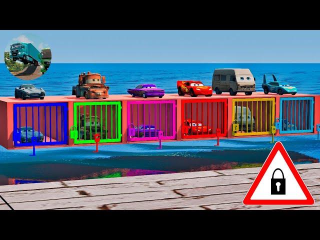 Flatbed Trailer Truck Potholes Transport Car Portal Trap Rescue - Cars vs Speed Bumps - BeamNG.drive