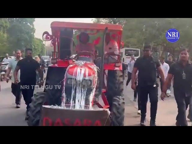 NATURAL STAR NANI DRIVING TRACTOR | DASARA  MOVIE || NRI Telugu TV    #dasara #nani #keerthysuresh