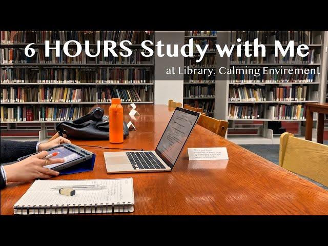 6 HOURS Study with me| POMODORO 60/10| Study at the Library| Background noise|| Mindful Studying