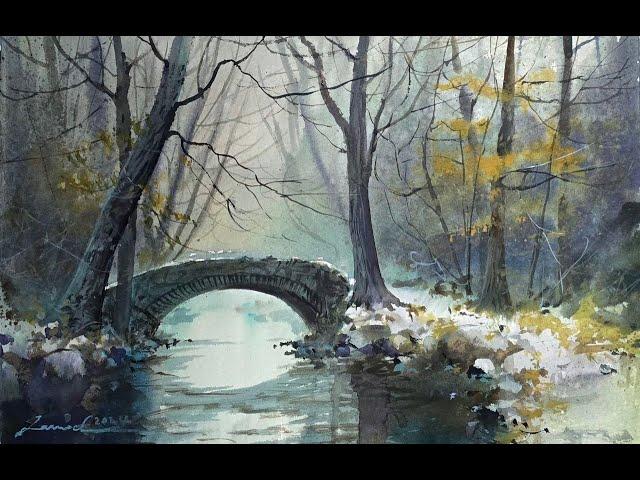 How to paint Bridge with a Stream in watercolor