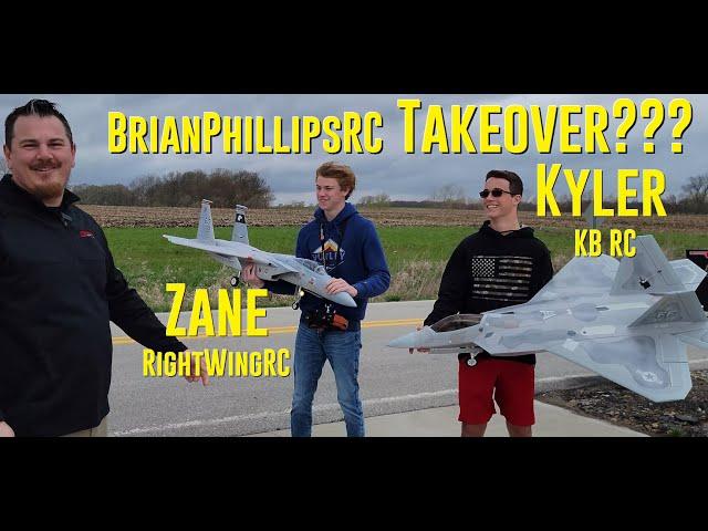 Subscriber Special - BrianPhillipsRC Takeover?!? - Kyler's F22 + Zane's F15 - Windy Formation Flight