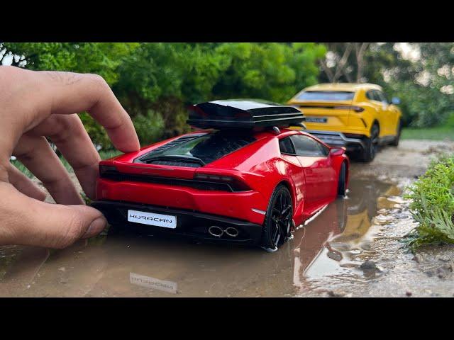 Off roading with Lamborghini Huracan Supercar v Lamborghini Urus SUV 1:18 Scale | Diecast Model Cars