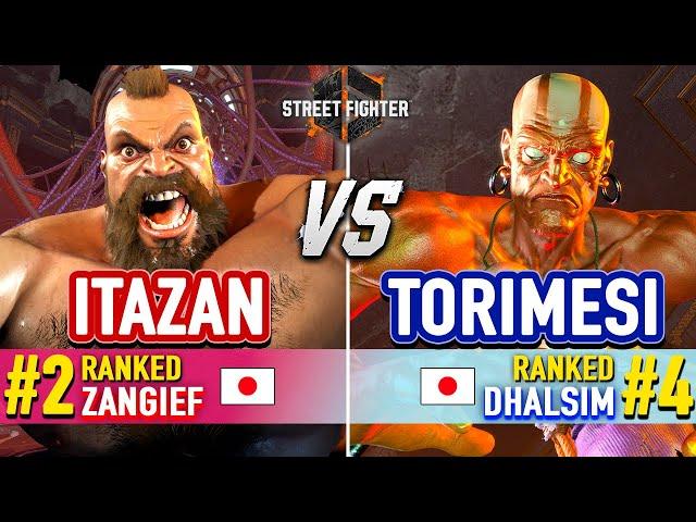 SF6  ITAZAN (#2 Ranked Zangief) vs TORIMESI (#4 Ranked Dhalsim)  SF6 High Level Gameplay