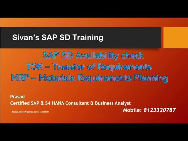 SAP SD Availability Check TOR & MRP MD04 | Sivan's SAP SD Training