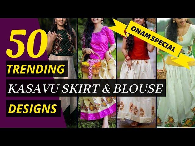 Kasavu Half Saree and Skirt Design 2021 | Onam Dress Ideas | Blossom Trends