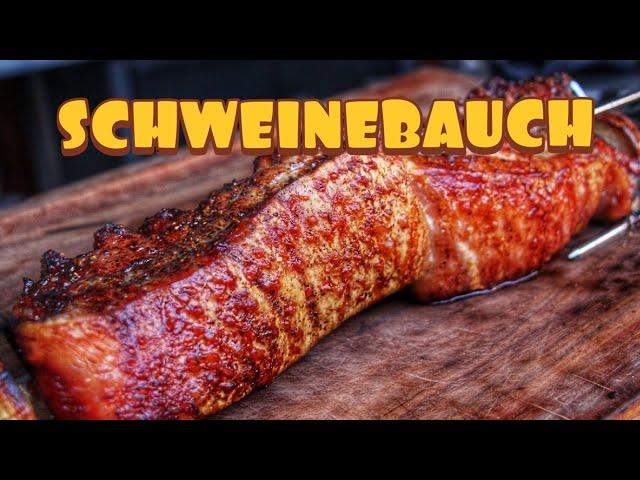 SCHWEINEBAUCH vom DREHSPIESS - SAFTIGER GEHT ES KAUM - deutsches BBQ-Video - 0815BBQ