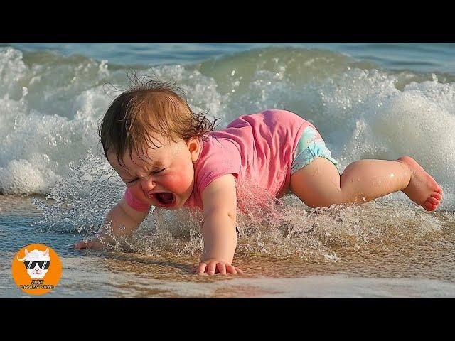 OH! Funny BABY Getting Hit On the Beach - Funny Baby Videos | Just Funniest