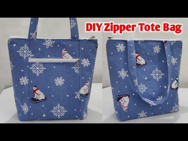 DIY Zipper Tote Bag Sewing Tutorial | Ladies handbag making | DIY Shopping bag cutting and stitching