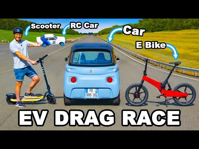 Citroen Ami v E Bike, RC Car & Scooter: DRAG RACE