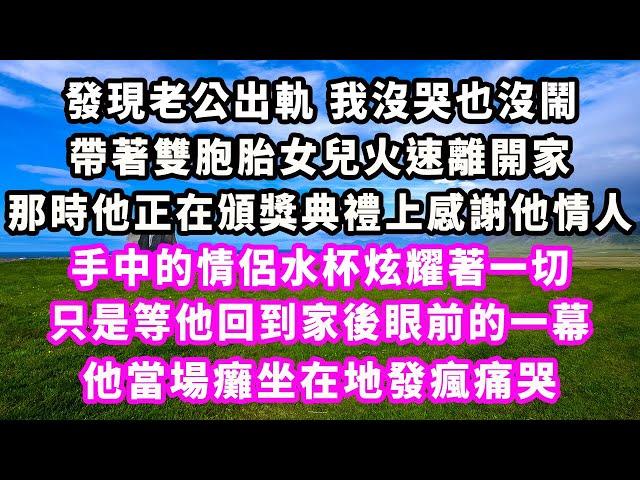 發現老公出軌我沒哭也沒鬧，帶著雙胞胎女兒火速離開家，那時他正在頒獎典禮上感謝他情人，手中的情侶水杯炫耀著一切，只是等他回到家後眼前的一幕，他當場癱坐在地發瘋痛哭#追妻火葬場#大女主#現實情感#家庭