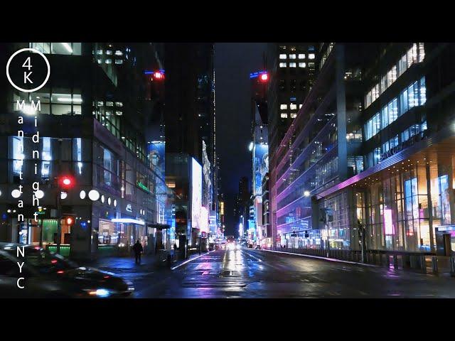 NYC Walking in the Midnight Rain - Manhattan, New York 4K