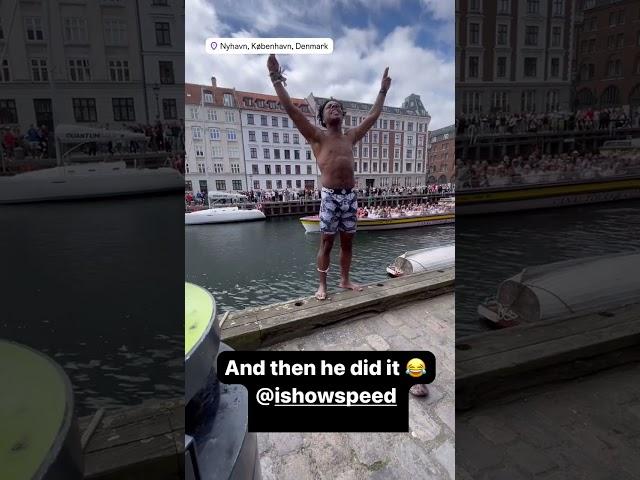 IshowSpeed jumps into the river in Nyhavn Copenhagen Denmark