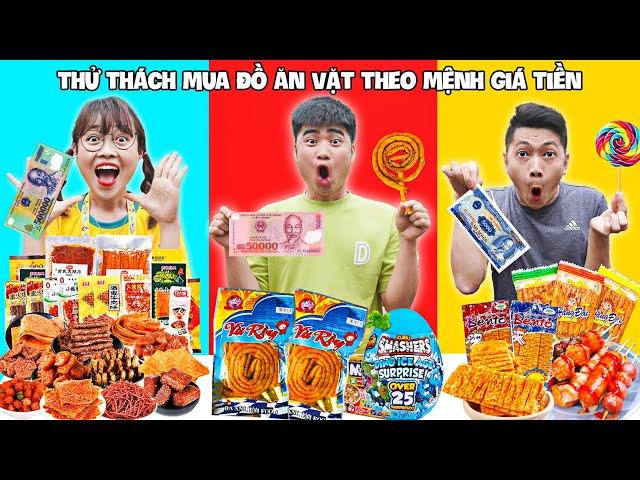 Gấu Đỏ TV - Thử Thách Ăn Đồ Ăn Vặt theo Mệnh Giá Tiền - Đồ Ăn Vặt Cổng Trường Ngon Không ?