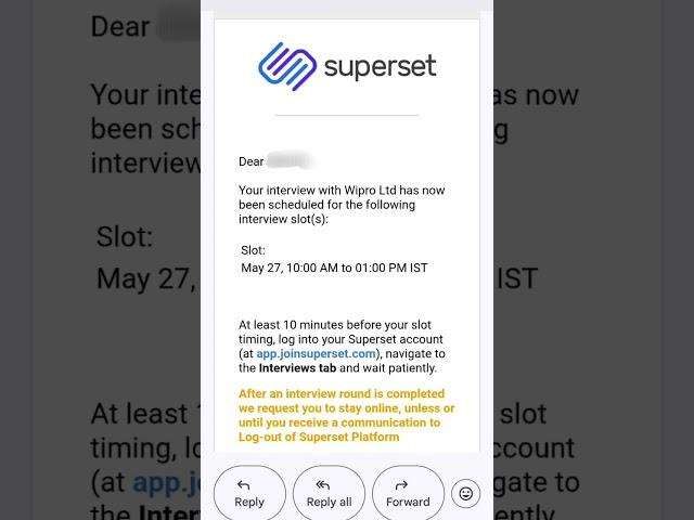 Wipro Interview Mail#wipro #interview #wilp #elite #nga #hiring