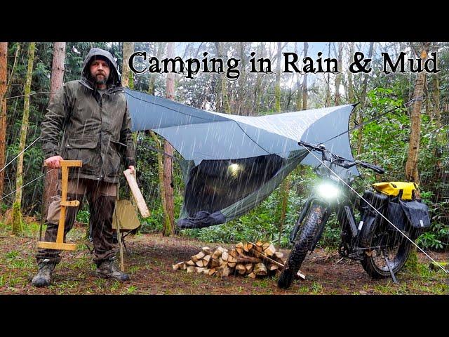 Rainy Solo Hammock Camp on an E-Bike