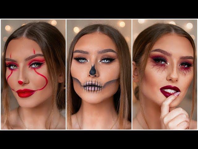 QUICK & EASY LAST MINUTE HALLOWEEN MAKEUP LOOKS - PENNYWISE, SKULL & MORE | Hannah Renée