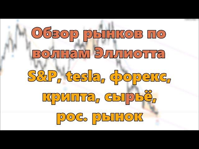 Обзор рынков по волнам Эллиотта. S&P, tesla, форекс, крипта, сырьё,         рос. рынок