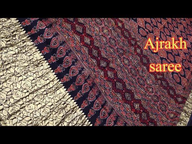 Stylish ajrakh Saree | Ajrakh saree with nakshi borde pallu