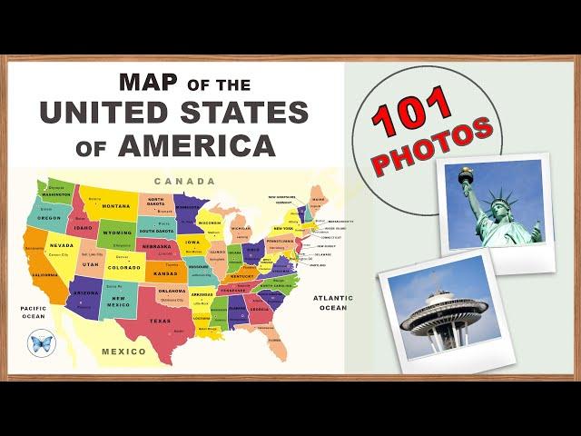 50 States of the USA. Map with state capitals, flags, seals, largest cities(with photos)Geography#06