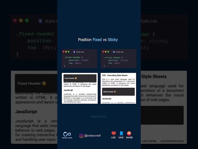 Position Fixed vs Sticky #html5 #css3 #htmlcss #js #webdeveloper #cssanimation #codingtutorial