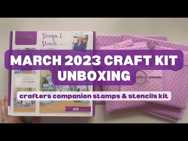 MARCH CRAFTY SUBSCRIPTION KIT UNBOXING || Crafters Companion Stamps and Stencils Kit Unboxing