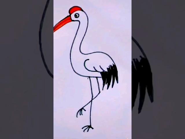 Heron art drawing easy| drawing a realtics birds #shots #shortvideo #viralvideo #shortsfeed