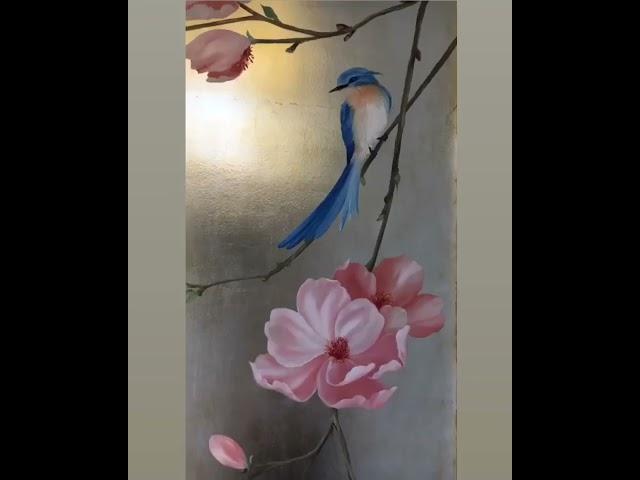 Shahpari Art - Painting Flowers and Birds on Silver Sheet  #art #painting #contemporaryartist