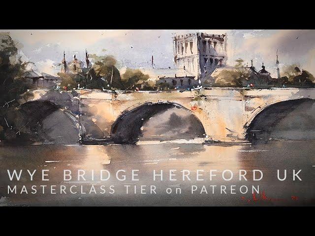 Loose Watercolor Landscape Painting Bridge River and Cathedral Full Demo on Patreon