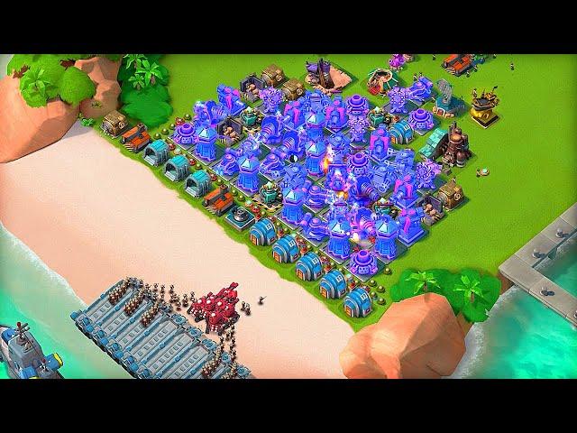 Boom Beach 4 MAX Damage Amplifiers vs Defending Hammerman