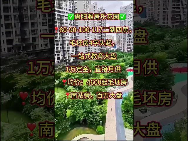 惠陽雅居樂花園最新銷售政策｜80-90-100-117二到四房｜一站式教育大盘｜1万定金，直接月供 ｜均价：4600起毛坯房｜高鐵站旁，百万大盘 ｜#筍盤 #房地產#惠州樓盤#惠州荀盤