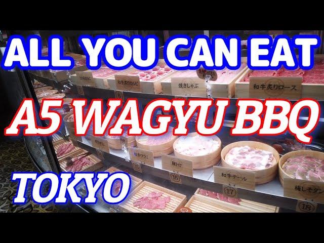 All-you-can-eat whole A5 Wagyu beef at Yakiniku! All parts including tongue and offal are available.