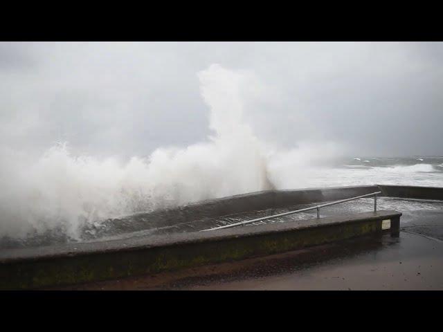 Storm Ashley hitting Prestwick beach UK