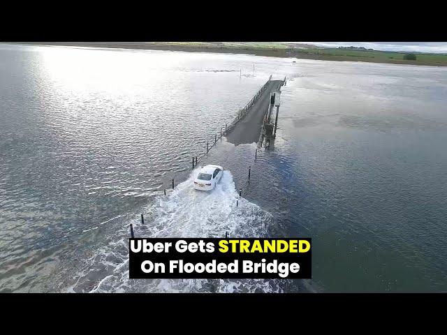 Driver Attempts to Cross causeway as Tide Comes In