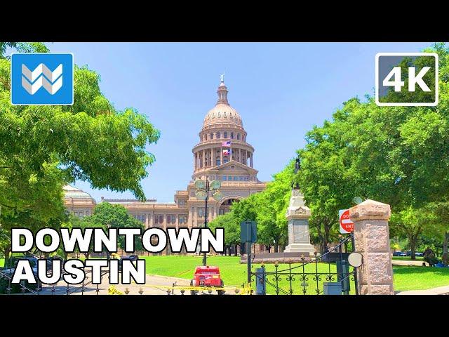 [4K] Downtown Austin, Texas (State Capital) USA - Walking Tour & Travel Guide  Binaural City Sound